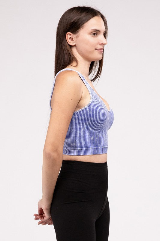 Lora Washed Ribbed Cropped V-Neck Tank Top