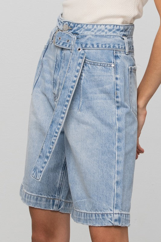 Mia Self Belted Bermuda Denim Shorts