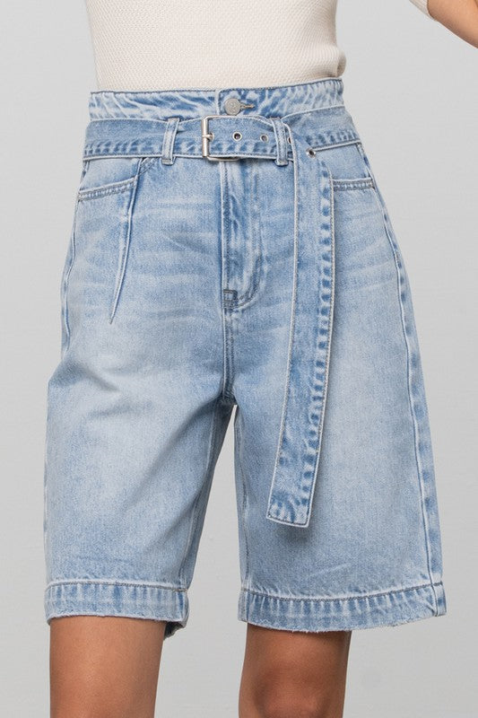 Mia Self Belted Bermuda Denim Shorts