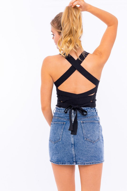 Weave Tie-Back Crop Cami