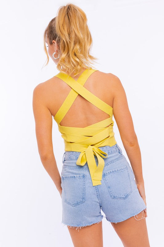 Weave Tie-Back Crop Cami