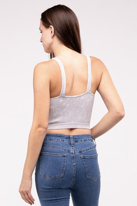 Lora Washed Ribbed Cropped V-Neck Tank Top