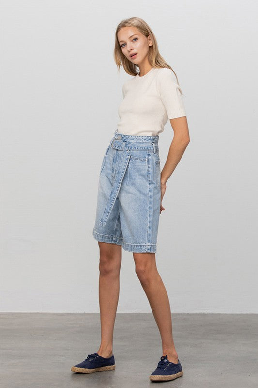 Mia Self Belted Bermuda Denim Shorts