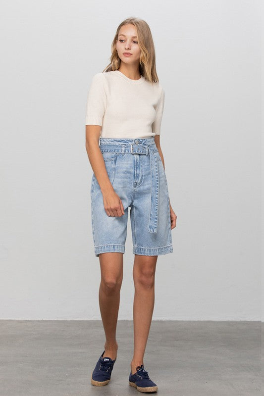 Mia Self Belted Bermuda Denim Shorts