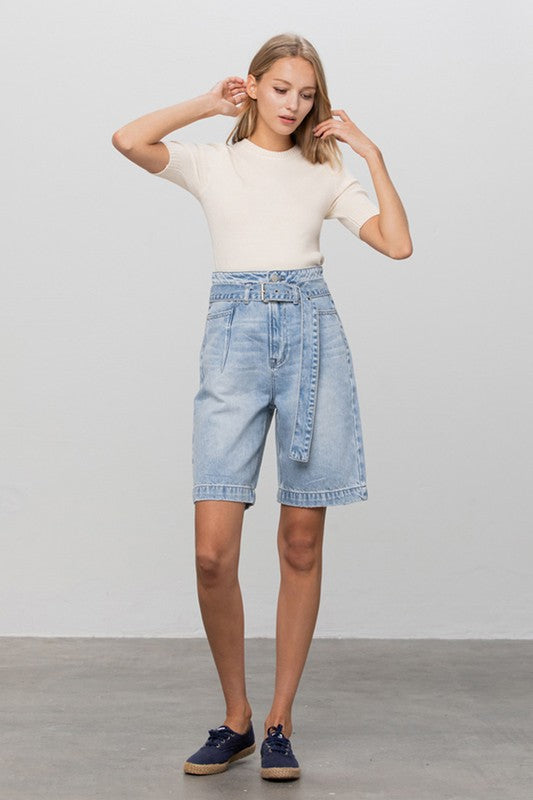 Mia Self Belted Bermuda Denim Shorts