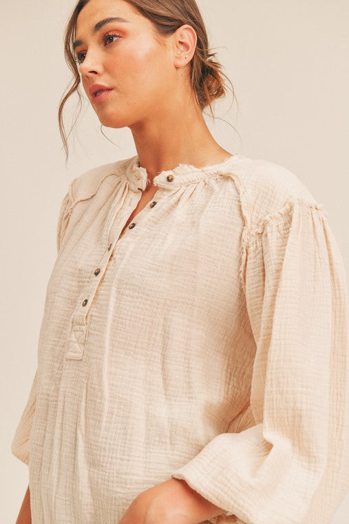 Madelyn Distressed Button Down Top