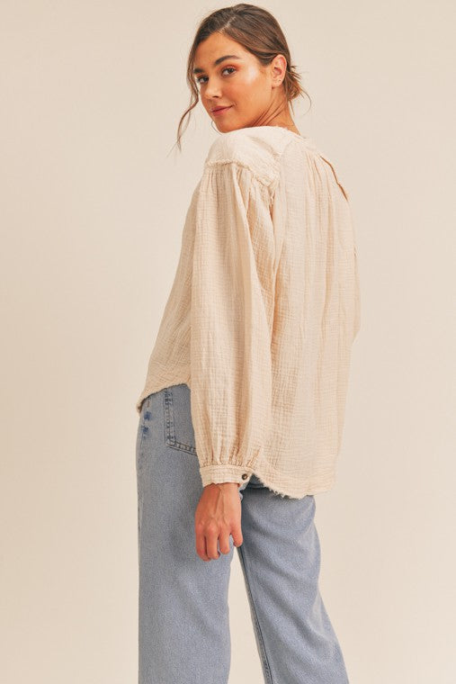 Madelyn Distressed Button Down Top