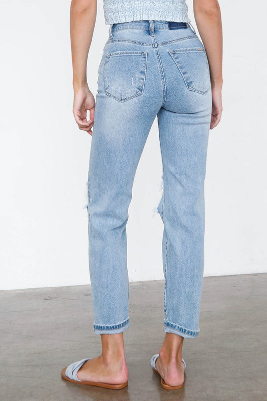 Logan High Waist Destroyed Hem Boyfriend Jeans