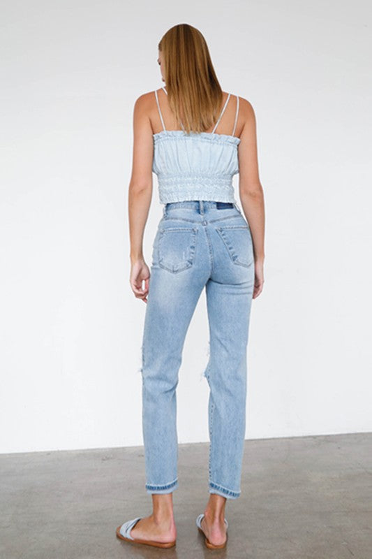 Logan High Waist Destroyed Hem Boyfriend Jeans