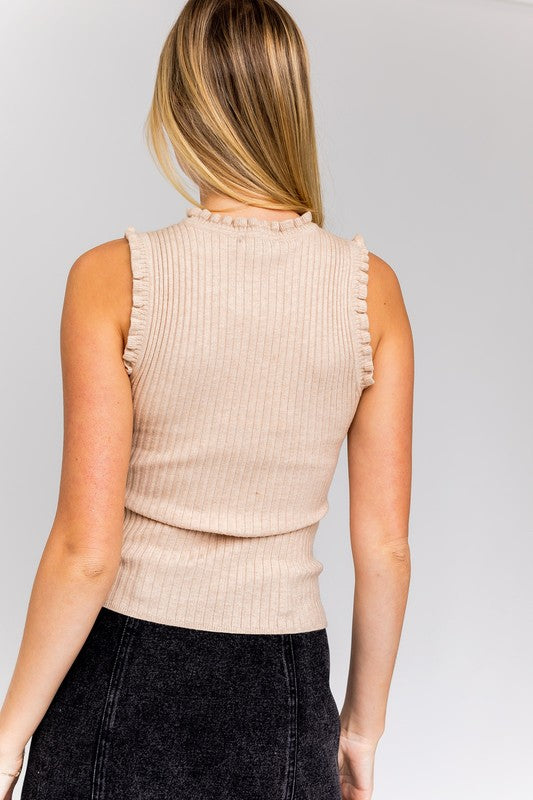 Peyton Ruffle Detail Sleeveless Sweater Top