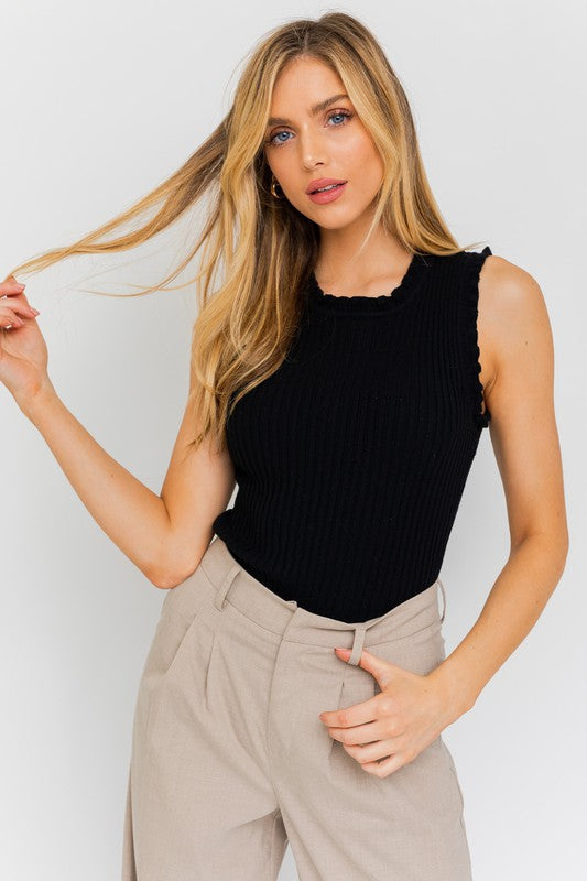 Peyton Ruffle Detail Sleeveless Sweater Top