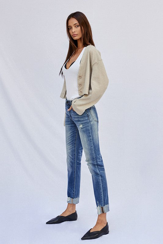 Kancan Raw Hem Boyfriend Jeans