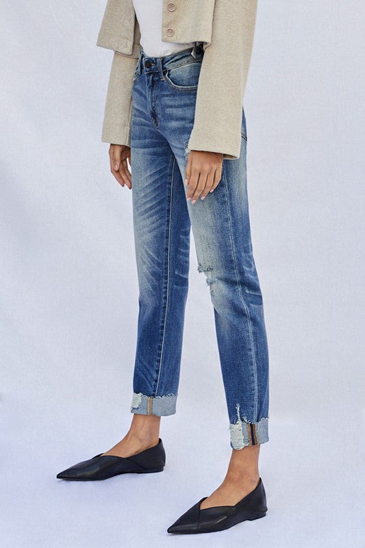 Kancan Raw Hem Boyfriend Jeans