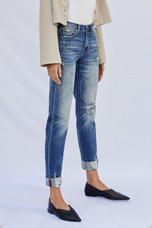 Kancan Raw Hem Boyfriend Jeans