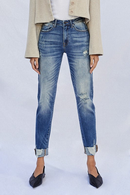 Kancan Raw Hem Boyfriend Jeans