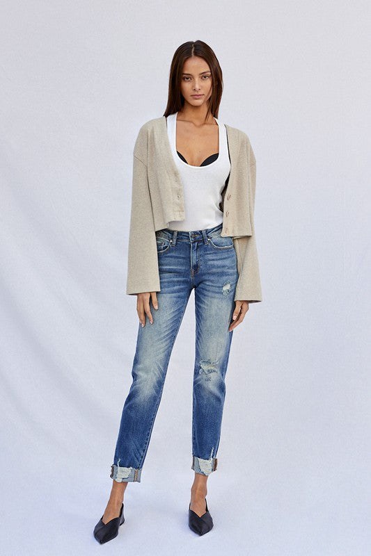 Kancan Raw Hem Boyfriend Jeans