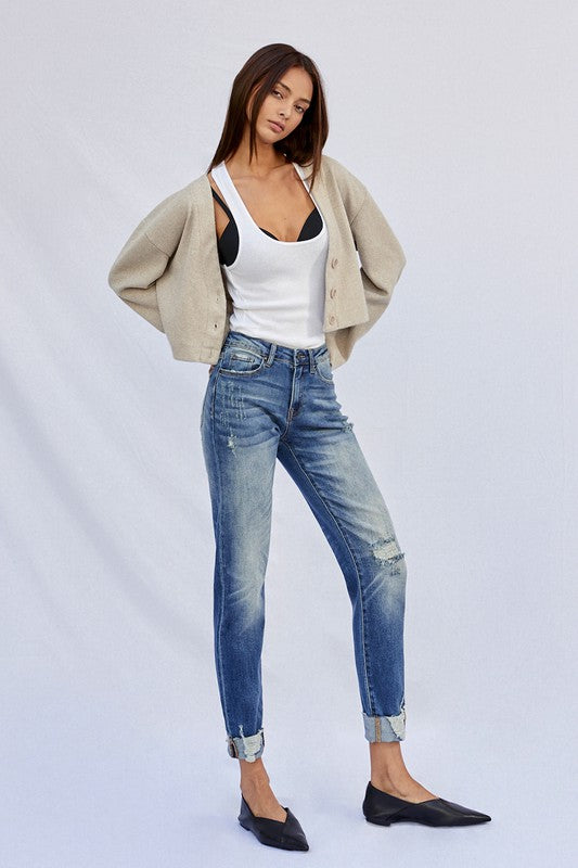 Kancan Raw Hem Boyfriend Jeans