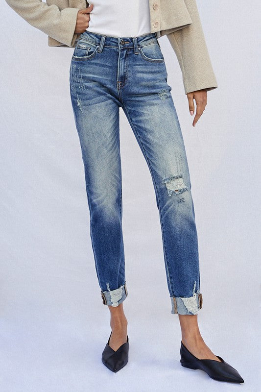 Kancan Raw Hem Boyfriend Jeans