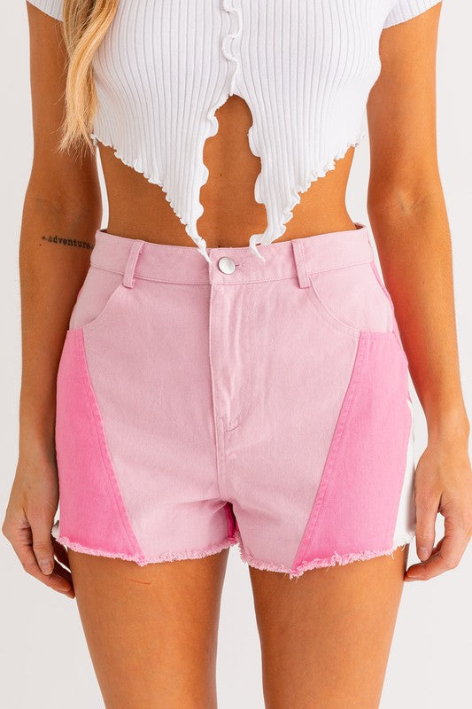 Walk In The Park Pink Color Blocked Shorts