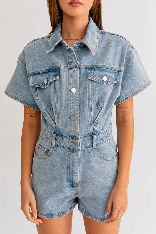 Cali Short Sleeve Denim Romper