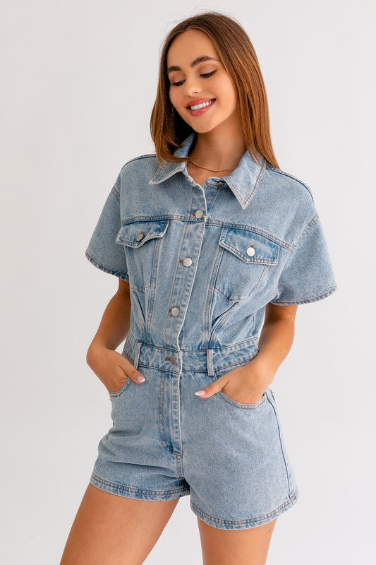 Cali Short Sleeve Denim Romper