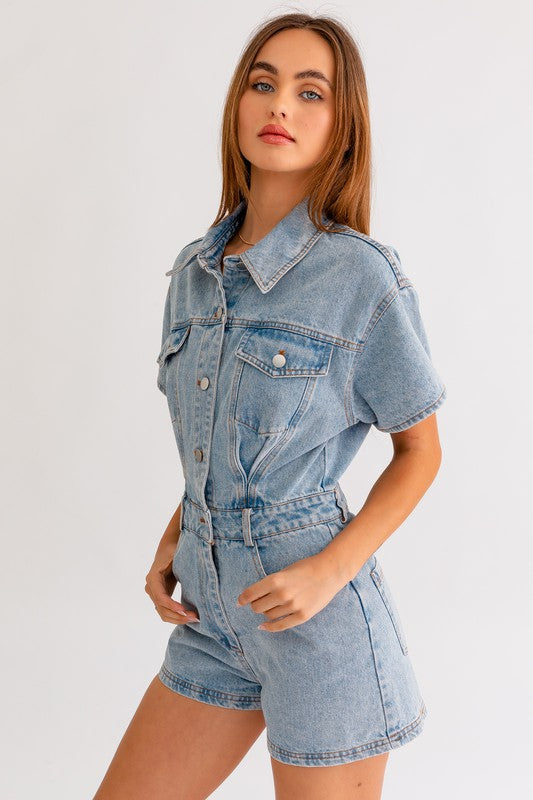 Cali Short Sleeve Denim Romper