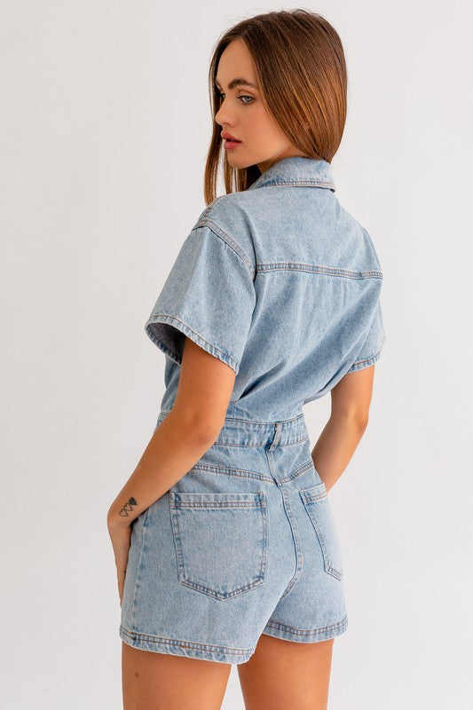 Cali Short Sleeve Denim Romper