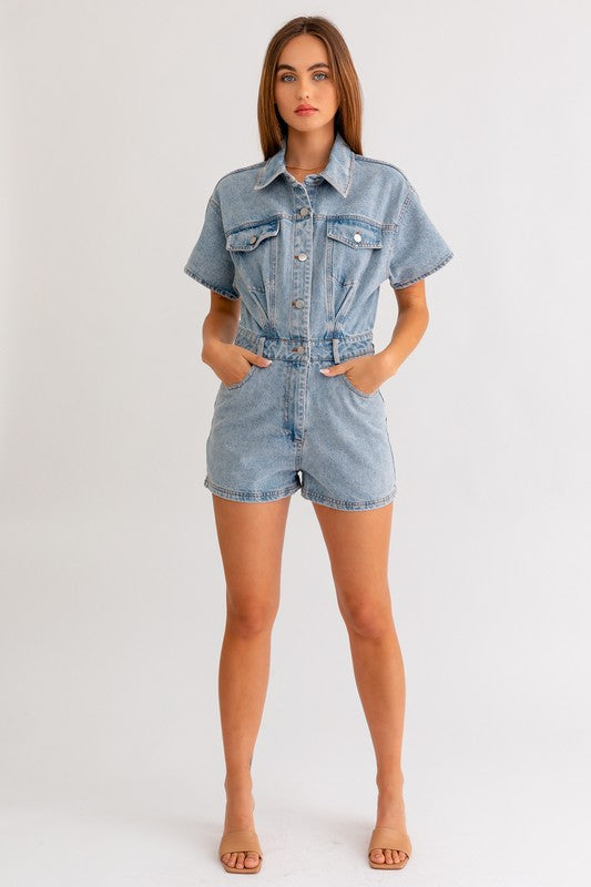 Cali Short Sleeve Denim Romper