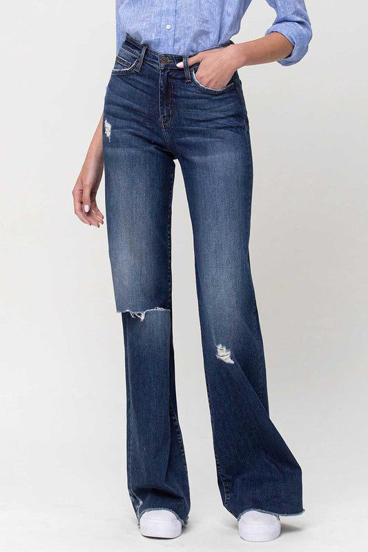 Flying Monkey High Rise Distressed Wide Leg Jeans