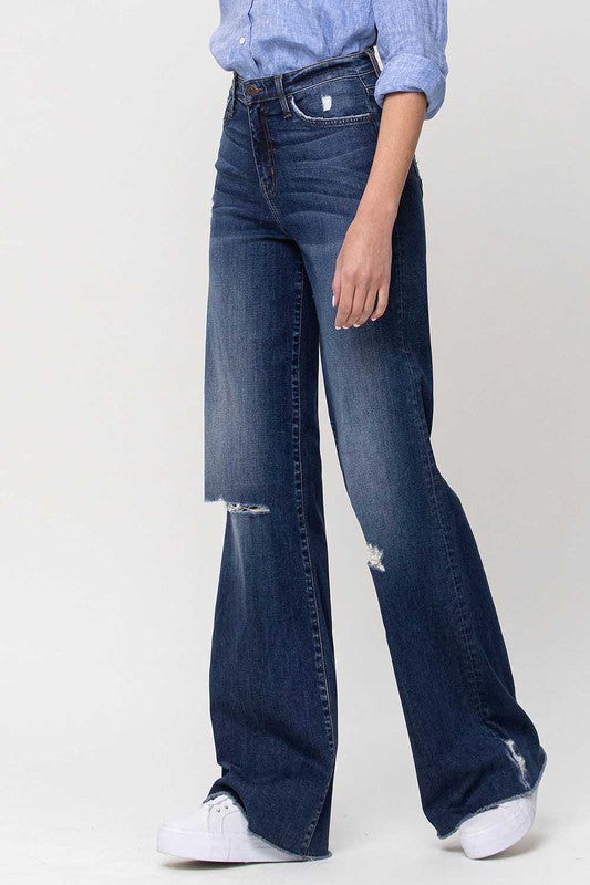 Flying Monkey High Rise Distressed Wide Leg Jeans