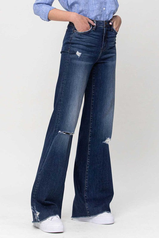 Flying Monkey High Rise Distressed Wide Leg Jeans