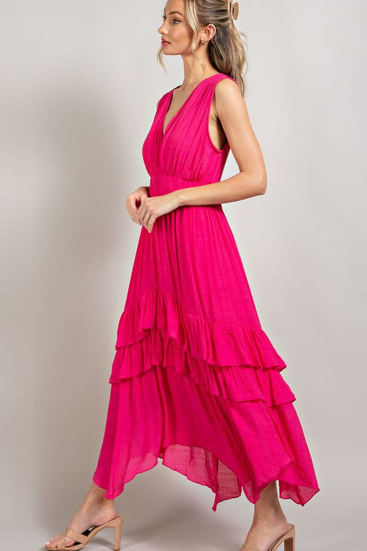 Flirtatious V-Neck Ruffle Maxi Dress