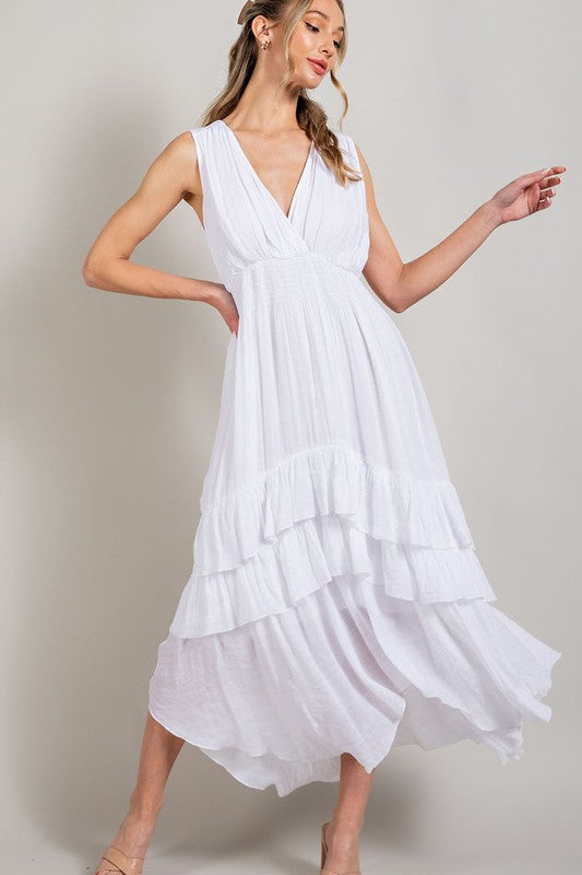 Flirtatious V-Neck Ruffle Maxi Dress