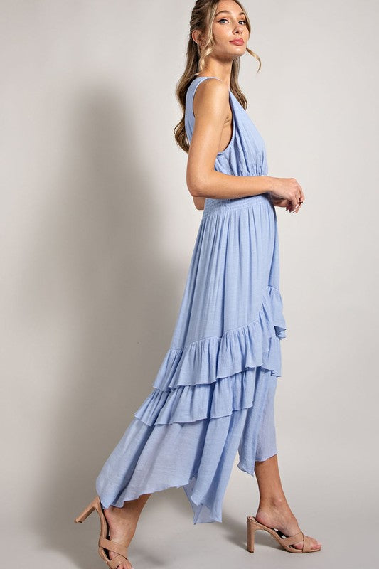 Flirtatious V-Neck Ruffle Maxi Dress