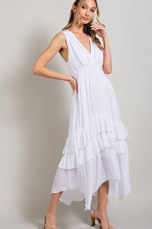 Flirtatious V-Neck Ruffle Maxi Dress