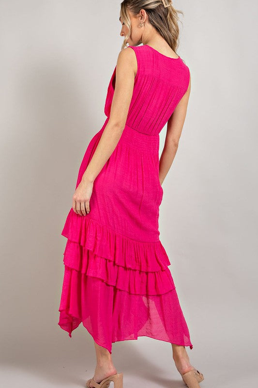 Flirtatious V-Neck Ruffle Maxi Dress