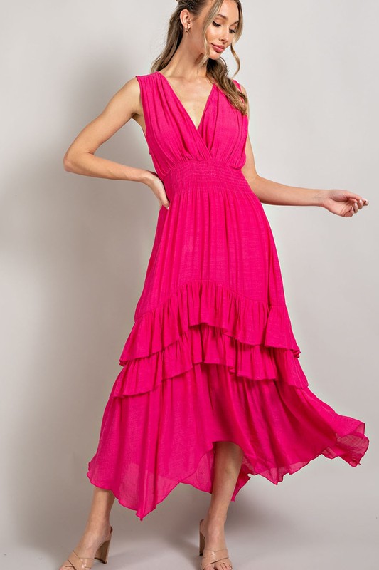 Flirtatious V-Neck Ruffle Maxi Dress