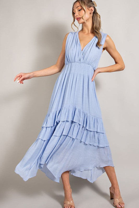 Flirtatious V-Neck Ruffle Maxi Dress