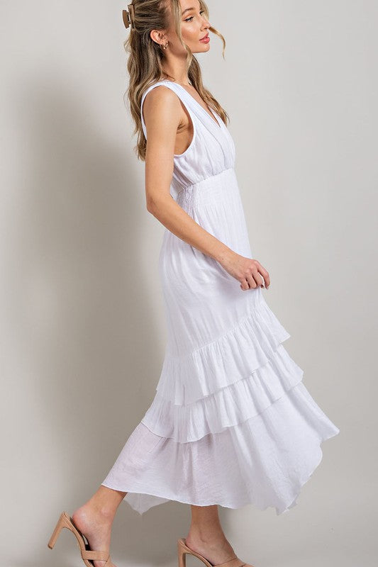 Flirtatious V-Neck Ruffle Maxi Dress