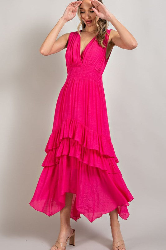 Flirtatious V-Neck Ruffle Maxi Dress