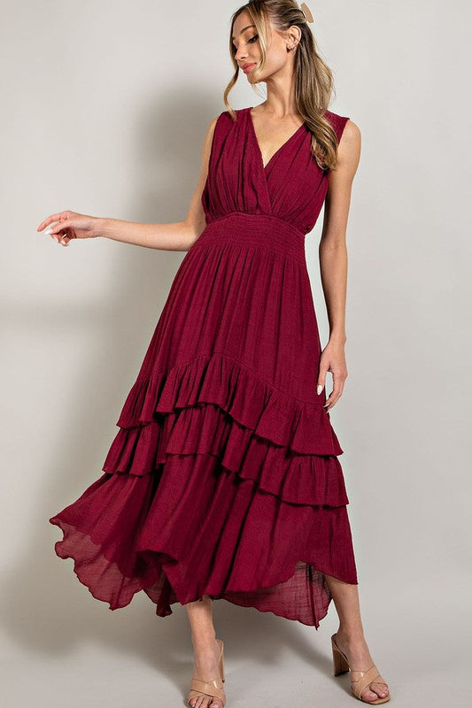 Flirtatious V-Neck Ruffle Maxi Dress