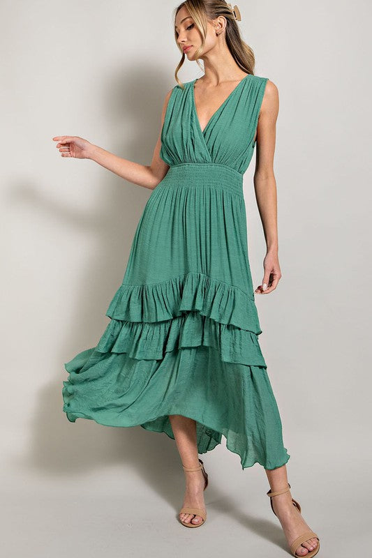 Flirtatious V-Neck Ruffle Maxi Dress