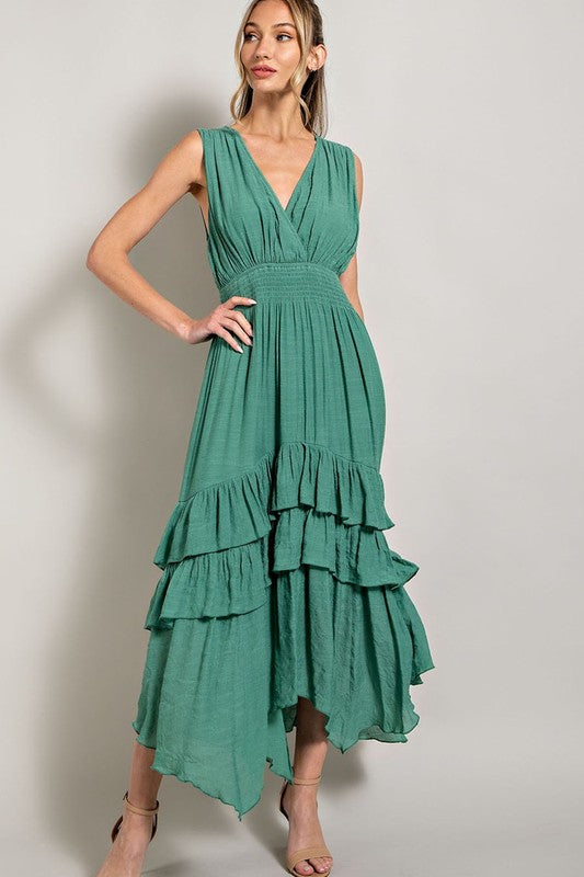 Flirtatious V-Neck Ruffle Maxi Dress