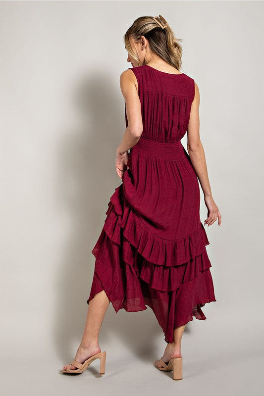 Flirtatious V-Neck Ruffle Maxi Dress