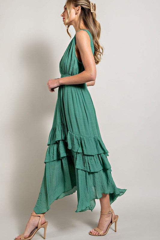 Flirtatious V-Neck Ruffle Maxi Dress