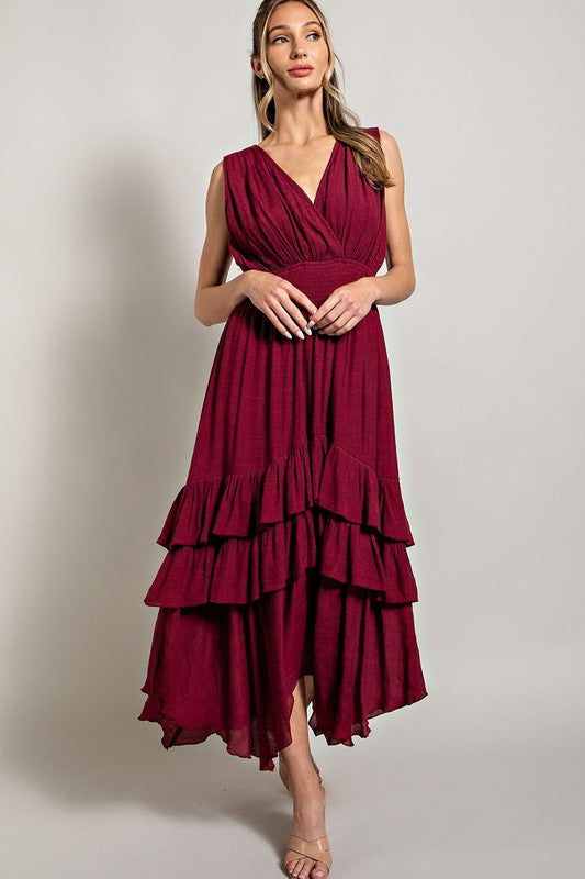 Flirtatious V-Neck Ruffle Maxi Dress