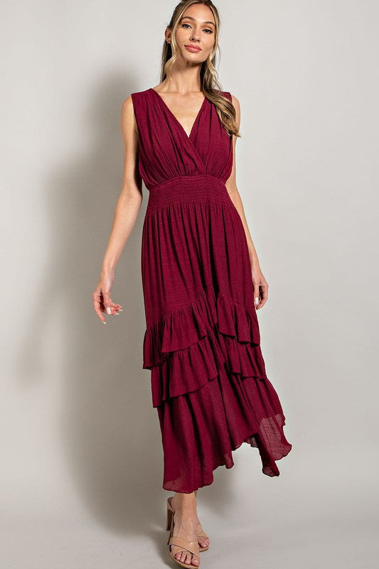 Flirtatious V-Neck Ruffle Maxi Dress