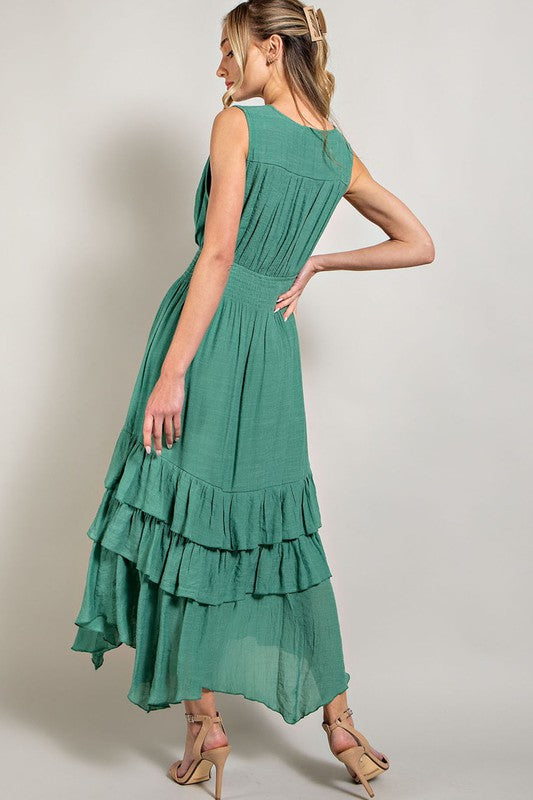 Flirtatious V-Neck Ruffle Maxi Dress