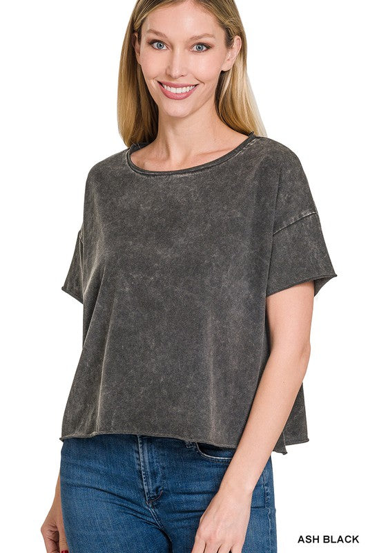 Camila Raw Edge Acid Washed Cropped Tee