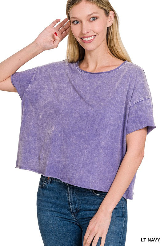 Camila Raw Edge Acid Washed Cropped Tee